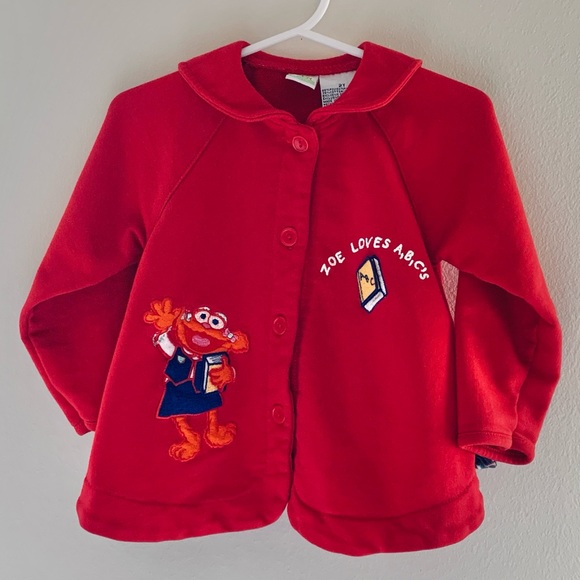 Sesame Street Other - Sesame Street Vintage Red Jacket or Sweater with Embroidered Zoe Loves ABC’s 2T